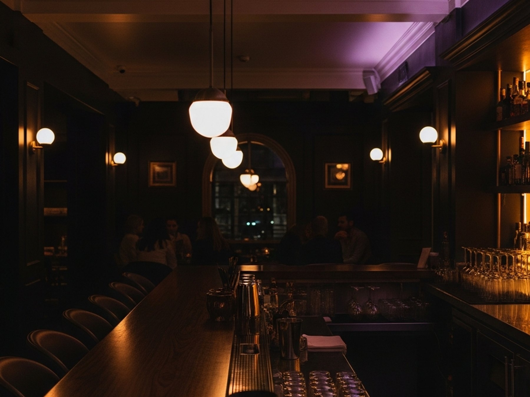 Warmly lit evening lounge