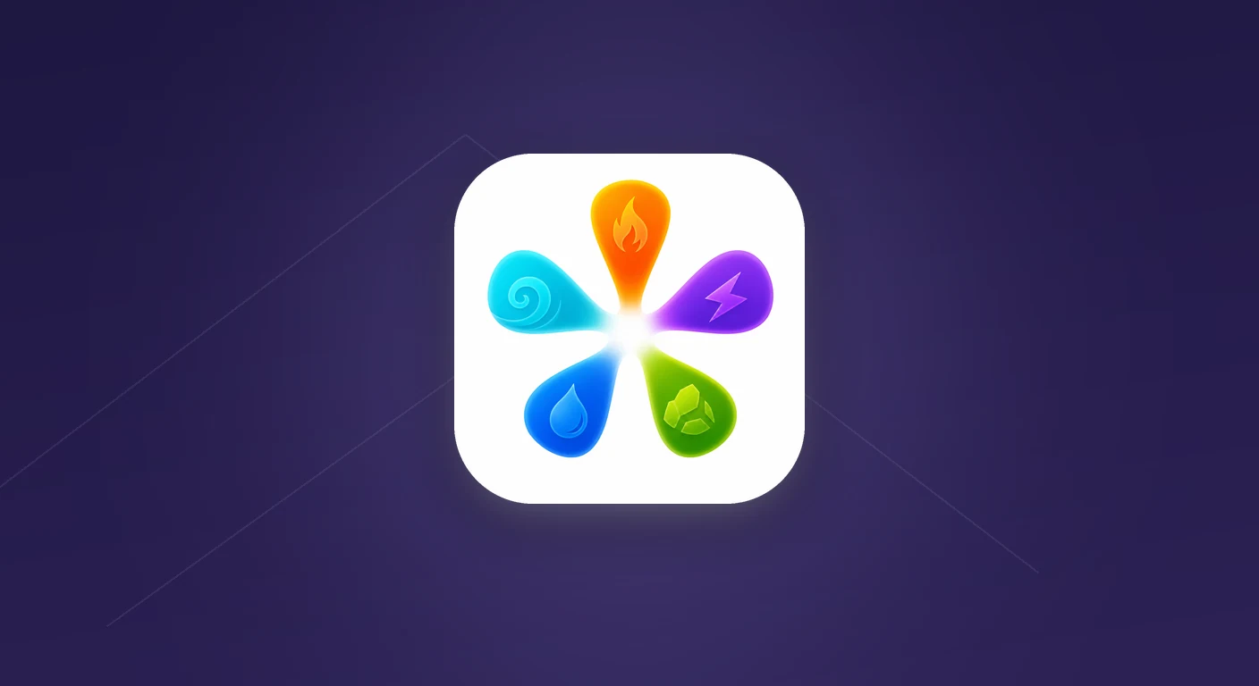 The Elementrix app mark, with five elemental forms radiating from a bright center.