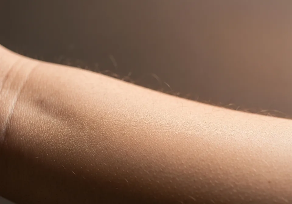 A close macro photograph of bare forearm skin with no tattoo on it